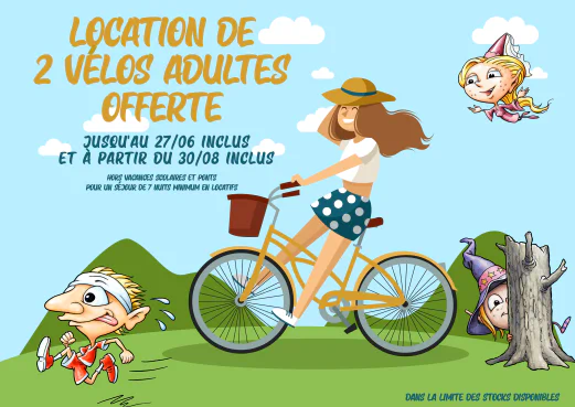 Location de 2 vélos adultes offerte, promotion CAPFUN Grenouillère à Suèvres (41). Location de 2 vélos adultes offerte, promotion CAPFUN Grenouillère à Suèvres (41).